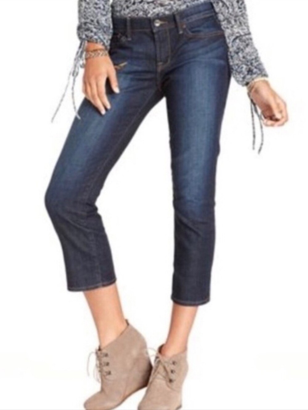 Lucky Brand Charlie Baby Boot Crop Jeans Women's 25 Dark Wash Stretch Denim
